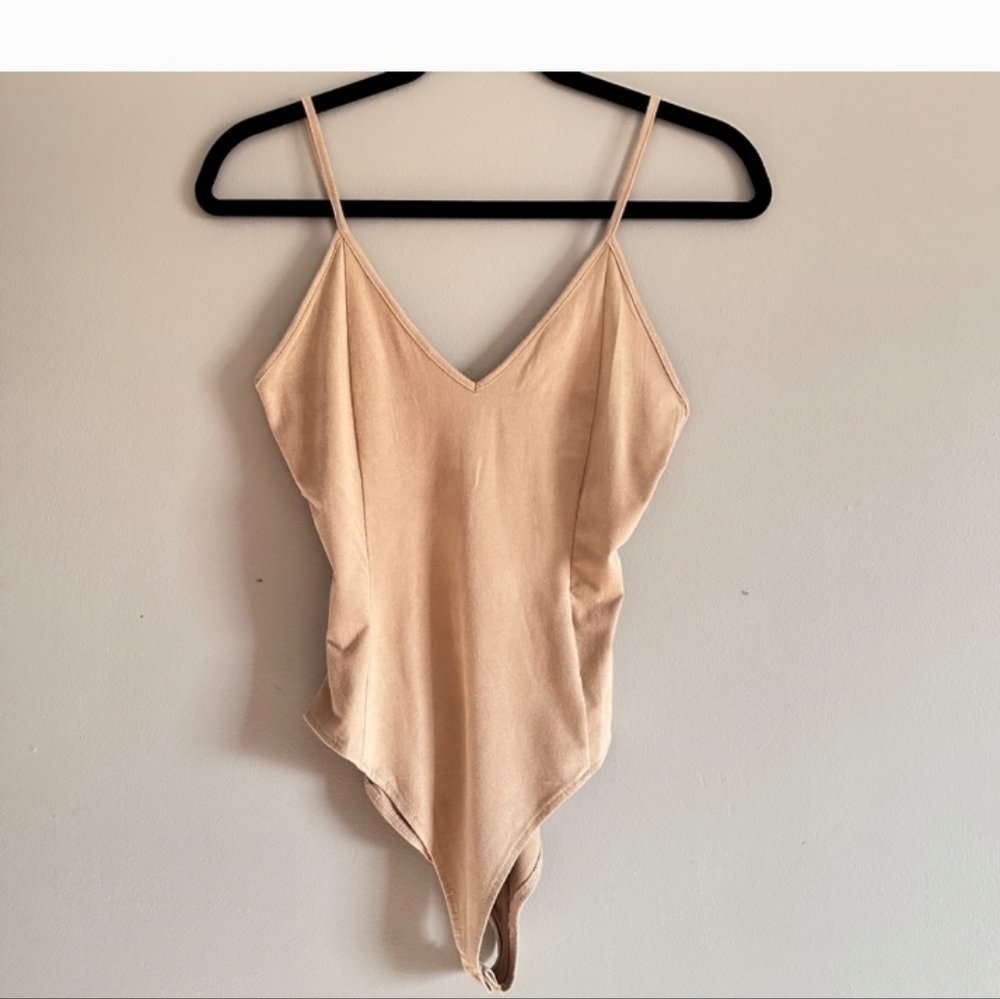 Forever21 Suede Tan Bodysuit , adjustable straps, Suede material size M